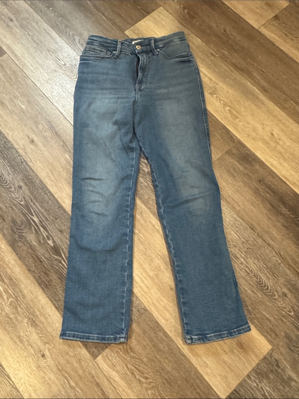 Good American Straight Leg Dark Blue Denim Jeans